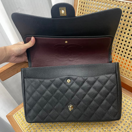 Chanel Classic Flap Maxi 2011 Black Caviar Leather Double Flap Gold Hardware