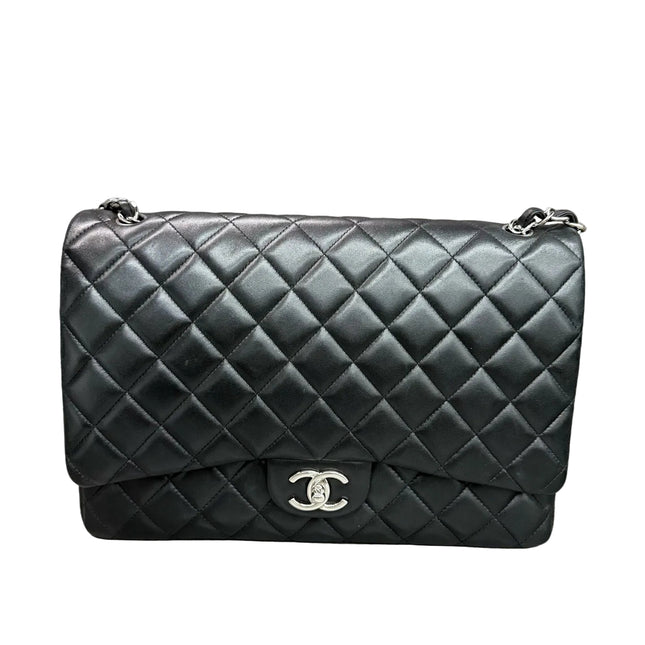 Chanel Classic Flap Maxi Black Lambskin Leather Double Flap Silver Hardware 2012-Luxbags