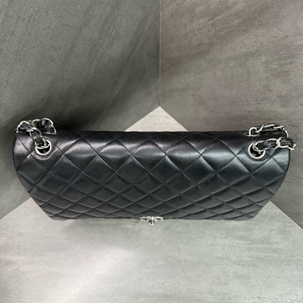 Chanel Classic Flap Maxi Black Lambskin Leather Double Flap Silver Hardware 2012