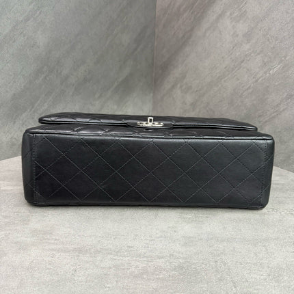 Chanel Classic Flap Maxi Black Lambskin Leather Double Flap Silver Hardware 2012