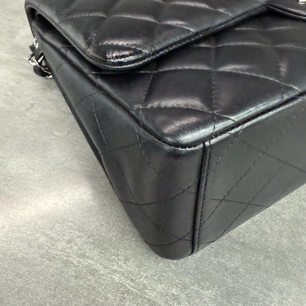 Chanel Classic Flap Maxi Black Lambskin Leather Double Flap Silver Hardware 2012