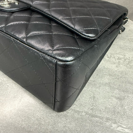 Chanel Classic Flap Maxi Black Lambskin Leather Double Flap Silver Hardware 2012