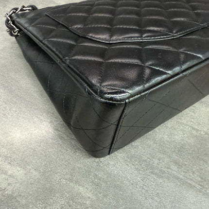 Chanel Classic Flap Maxi Black Lambskin Leather Double Flap Silver Hardware 2012