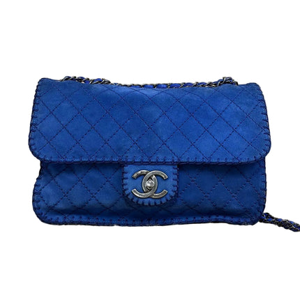 Chanel Royal Blue Suede Whipstitch Flap Jumbo Bag Silver Hardware-Luxbags