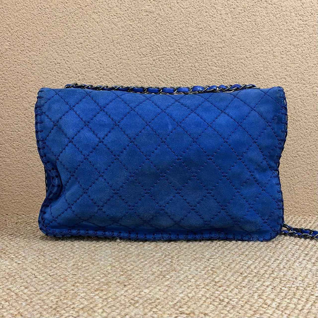 Chanel Royal Blue Suede Whipstitch Flap Jumbo Bag Silver Hardware
