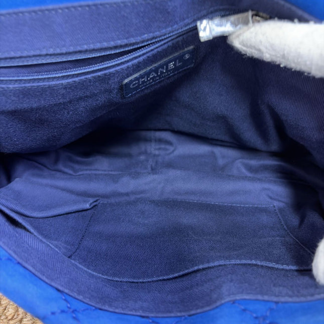 Chanel Royal Blue Suede Whipstitch Flap Jumbo Bag Silver Hardware