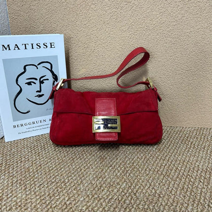 Fendi Baguette Red Suede Purple Starry Buckle Shoulder Bag-Luxbags