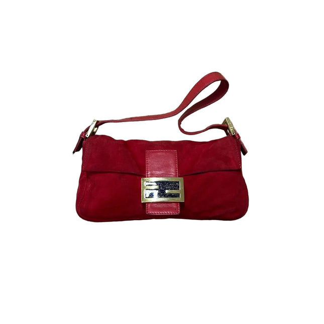 Fendi Baguette Red Suede Purple Starry Buckle Shoulder Bag-Luxbags