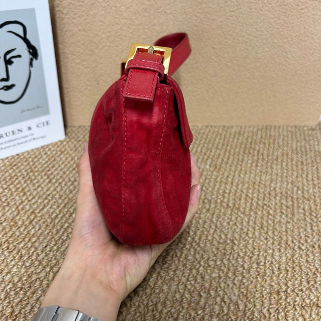 Fendi Baguette Red Suede Purple Starry Buckle Shoulder Bag