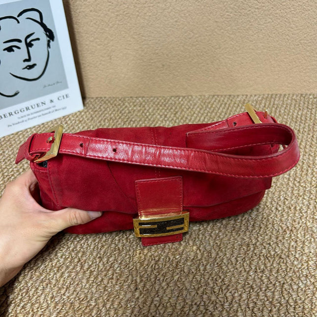 Fendi Baguette Red Suede Purple Starry Buckle Shoulder Bag
