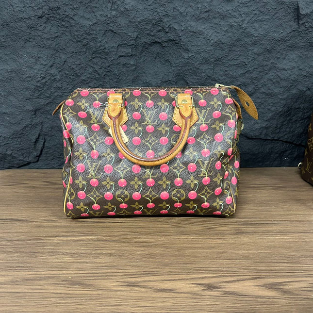 RARE Louis Vuitton x Takashi Murakami Speedy 25 Vintage Cherry on Monogram Handbag