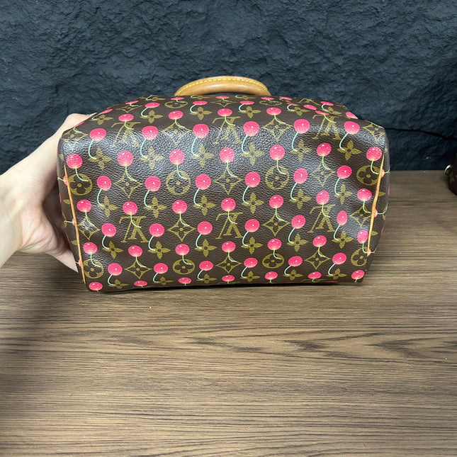 RARE Louis Vuitton x Takashi Murakami Speedy 25 Vintage Cherry on Monogram Handbag