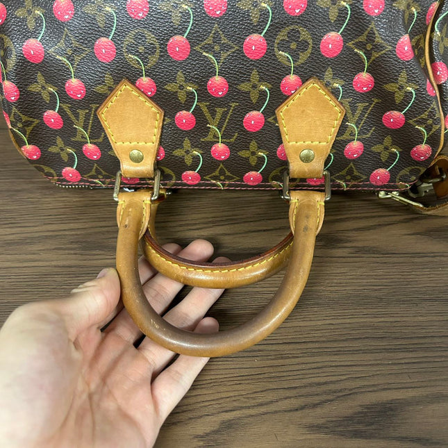 RARE Louis Vuitton x Takashi Murakami Speedy 25 Vintage Cherry on Monogram Handbag