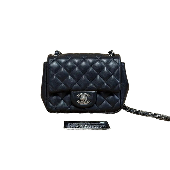 Chanel Classic Flap Mini Square Black Lambskin Silver Hardware Crossbody Bag 2020-Luxbags