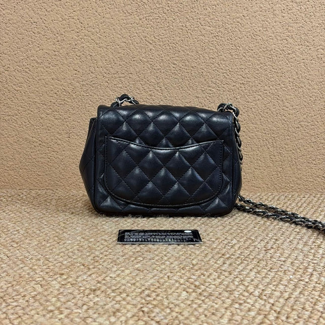 Chanel Classic Flap Mini Square Black Lambskin Silver Hardware Crossbody Bag 2020