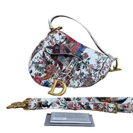 Dior Saddle Medium Multicolor Bird Embroidery With Strap-Luxbags