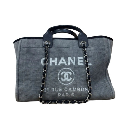Chanel Deauville Tote Medium Navy Denim Top Handle