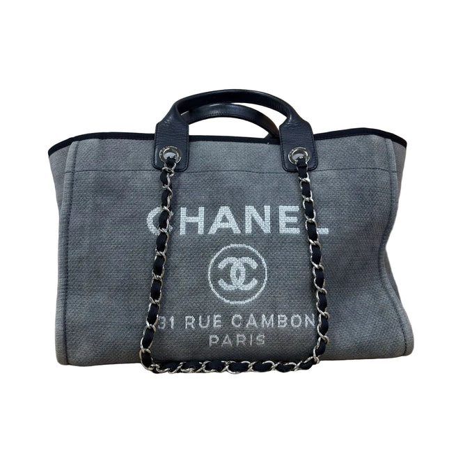 Chanel Deauville Tote Medium Navy Denim Top Handle-Luxbags