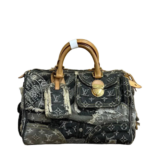 Louis Vuitton Patchwork Speedy 30 Grey Black Denim Handbag