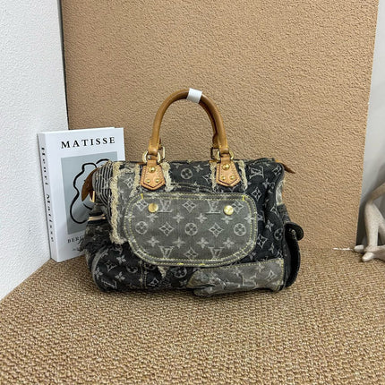 Louis Vuitton Patchwork Speedy 30 Grey Black Denim Handbag