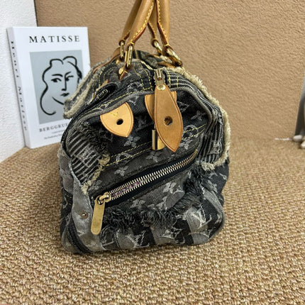 Louis Vuitton Patchwork Speedy 30 Grey Black Denim Handbag