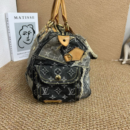 Louis Vuitton Patchwork Speedy 30 Grey Black Denim Handbag