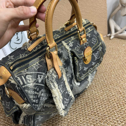 Louis Vuitton Patchwork Speedy 30 Grey Black Denim Handbag