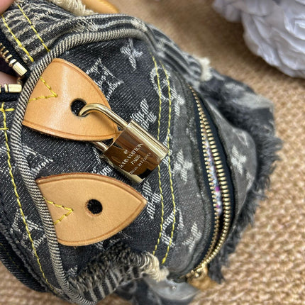 Louis Vuitton Patchwork Speedy 30 Grey Black Denim Handbag