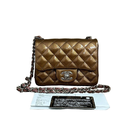 Chanel Classic Flap Mini Square Copper Brown Patent Leather Silver Hardware Crossbody Bag-Luxbags