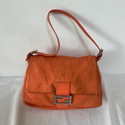 Fendi Mamma Baguette Vintage Orange Cloth Silver Hardware Shoulder Bag-Luxbags