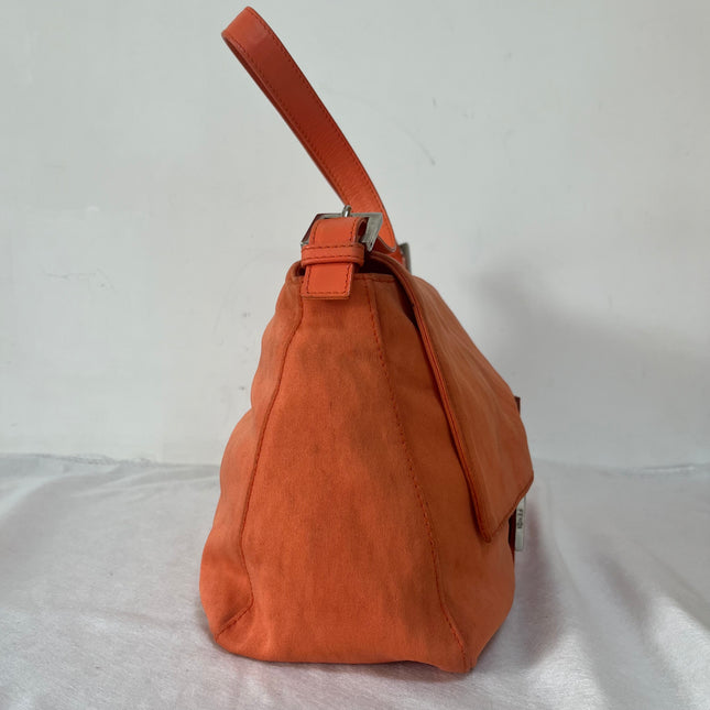 Fendi Mamma Baguette Vintage Orange Cloth Silver Hardware Shoulder Bag