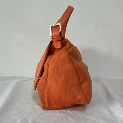 Fendi Mamma Baguette Vintage Orange Cloth Silver Hardware Shoulder Bag