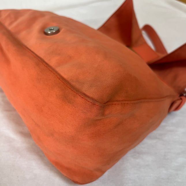 Fendi Mamma Baguette Vintage Orange Cloth Silver Hardware Shoulder Bag