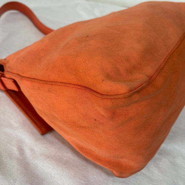 Fendi Mamma Baguette Vintage Orange Cloth Silver Hardware Shoulder Bag