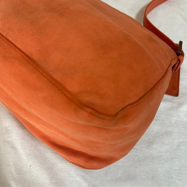 Fendi Mamma Baguette Vintage Orange Cloth Silver Hardware Shoulder Bag