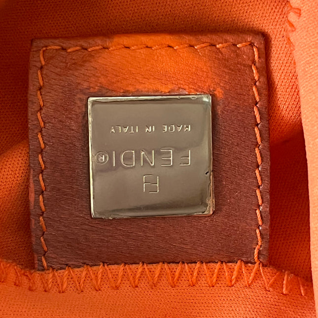Fendi Mamma Baguette Vintage Orange Cloth Silver Hardware Shoulder Bag