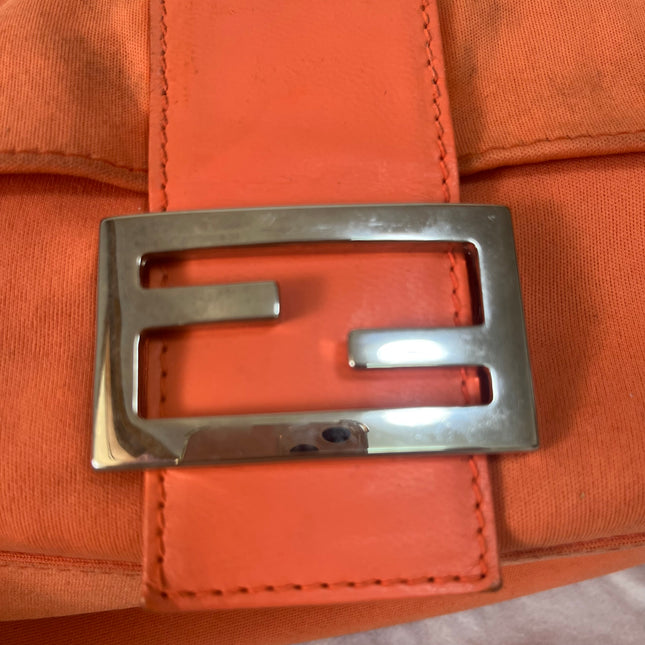 Fendi Mamma Baguette Vintage Orange Cloth Silver Hardware Shoulder Bag