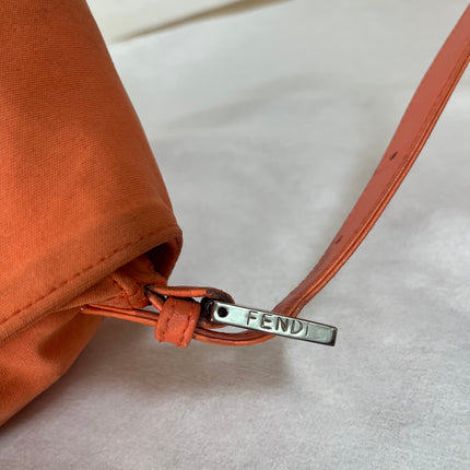 Fendi Mamma Baguette Vintage Orange Cloth Silver Hardware Shoulder Bag
