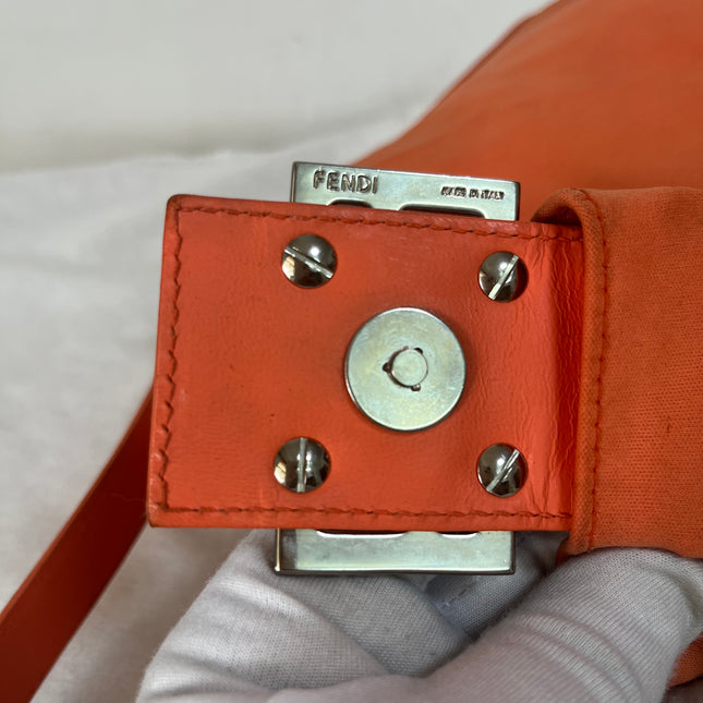 Fendi Mamma Baguette Vintage Orange Cloth Silver Hardware Shoulder Bag