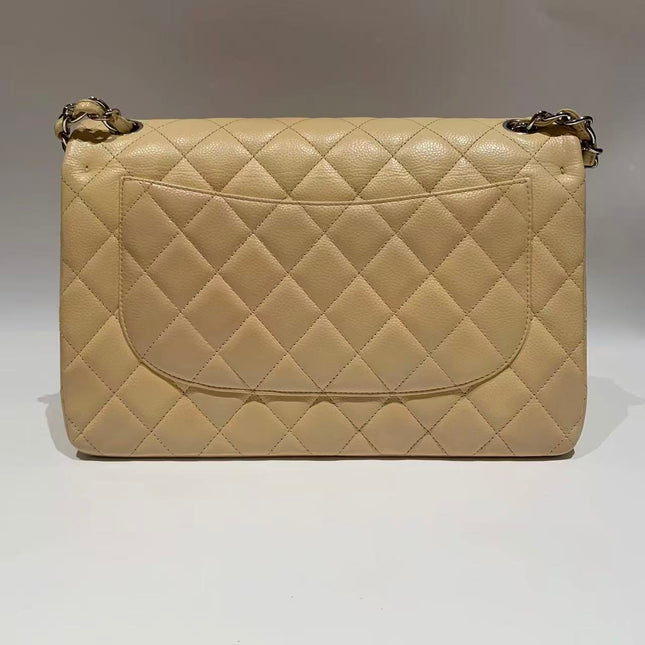 Chanel Classic Flap Jumbo 2014 Beige Caviar Leather Double Flap Silver Hardware