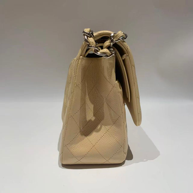 Chanel Classic Flap Jumbo 2014 Beige Caviar Leather Double Flap Silver Hardware