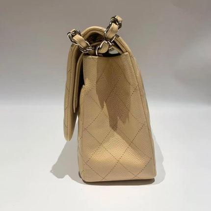 Chanel Classic Flap Jumbo 2014 Beige Caviar Leather Double Flap Silver Hardware