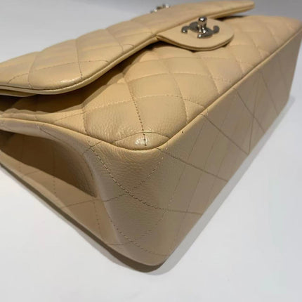 Chanel Classic Flap Jumbo 2014 Beige Caviar Leather Double Flap Silver Hardware
