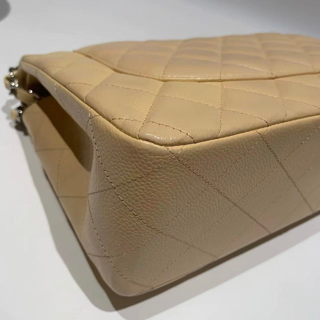 Chanel Classic Flap Jumbo 2014 Beige Caviar Leather Double Flap Silver Hardware