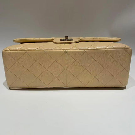 Chanel Classic Flap Jumbo 2014 Beige Caviar Leather Double Flap Silver Hardware