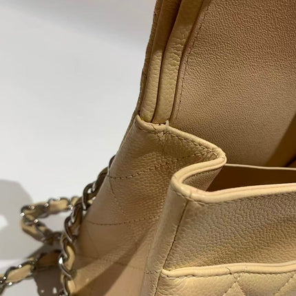 Chanel Classic Flap Jumbo 2014 Beige Caviar Leather Double Flap Silver Hardware