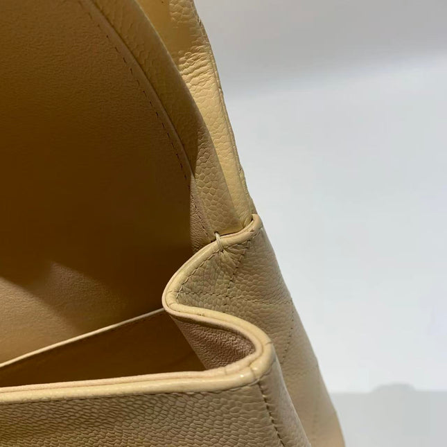 Chanel Classic Flap Jumbo 2014 Beige Caviar Leather Double Flap Silver Hardware