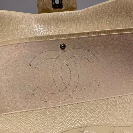 Chanel Classic Flap Jumbo 2014 Beige Caviar Leather Double Flap Silver Hardware