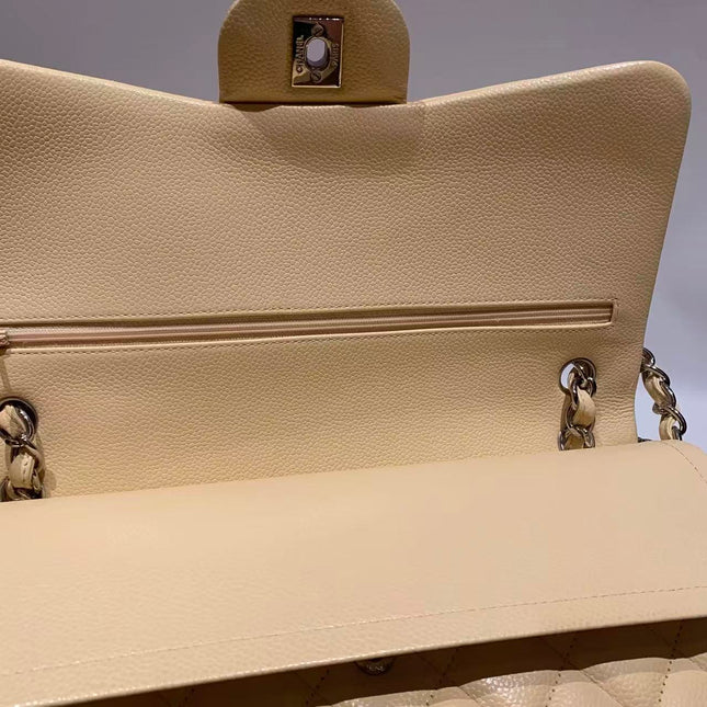 Chanel Classic Flap Jumbo 2014 Beige Caviar Leather Double Flap Silver Hardware