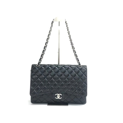 Chanel Classic Flap Maxi 2011 Black Lambskin Leather Double Flap Silver Hardware-Luxbags